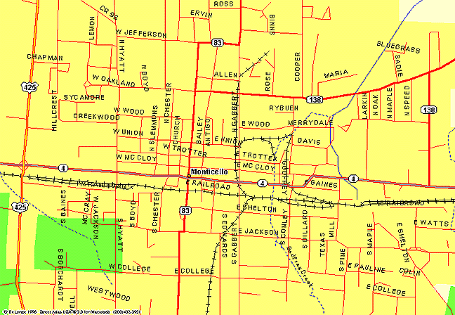 The ASHLEY, DREW & NORTHERN Railfan Site-Monticello Map